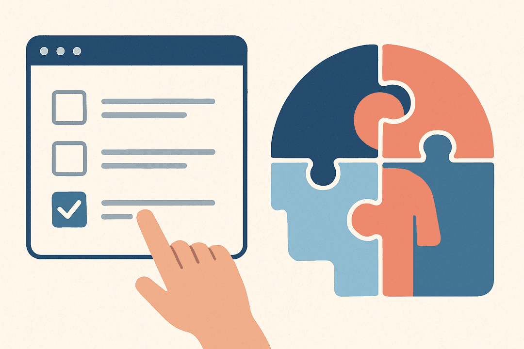 User selecting preferences; profile puzzle pieces coming together